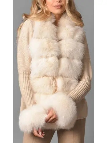 Fur-Trim Knit Cardigan Sweater in Beige - Sweaters & Knitwear