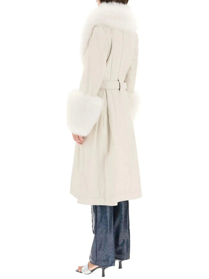 Fur-Trim Leather Coat White - Coats