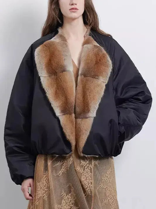 Fur-Trim Oversized Down Jacket - Jackets