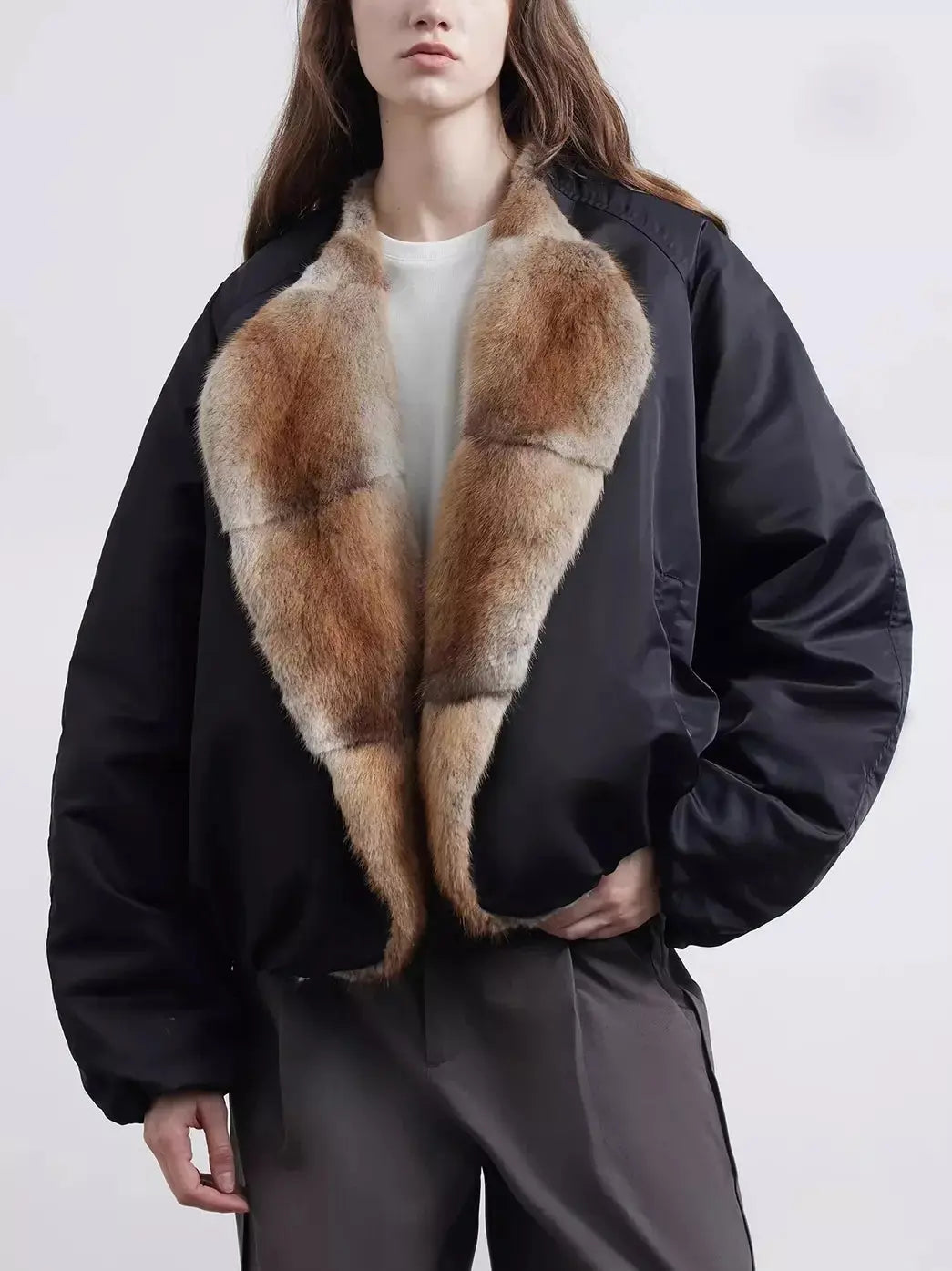 Fur-Trim Oversized Down Jacket - Jackets