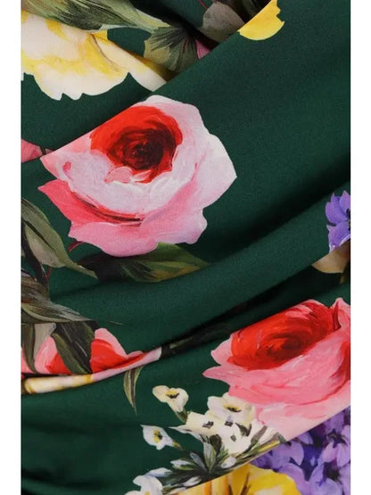 Garden Print Charmeuse Draped Sheath Dress - Dresses