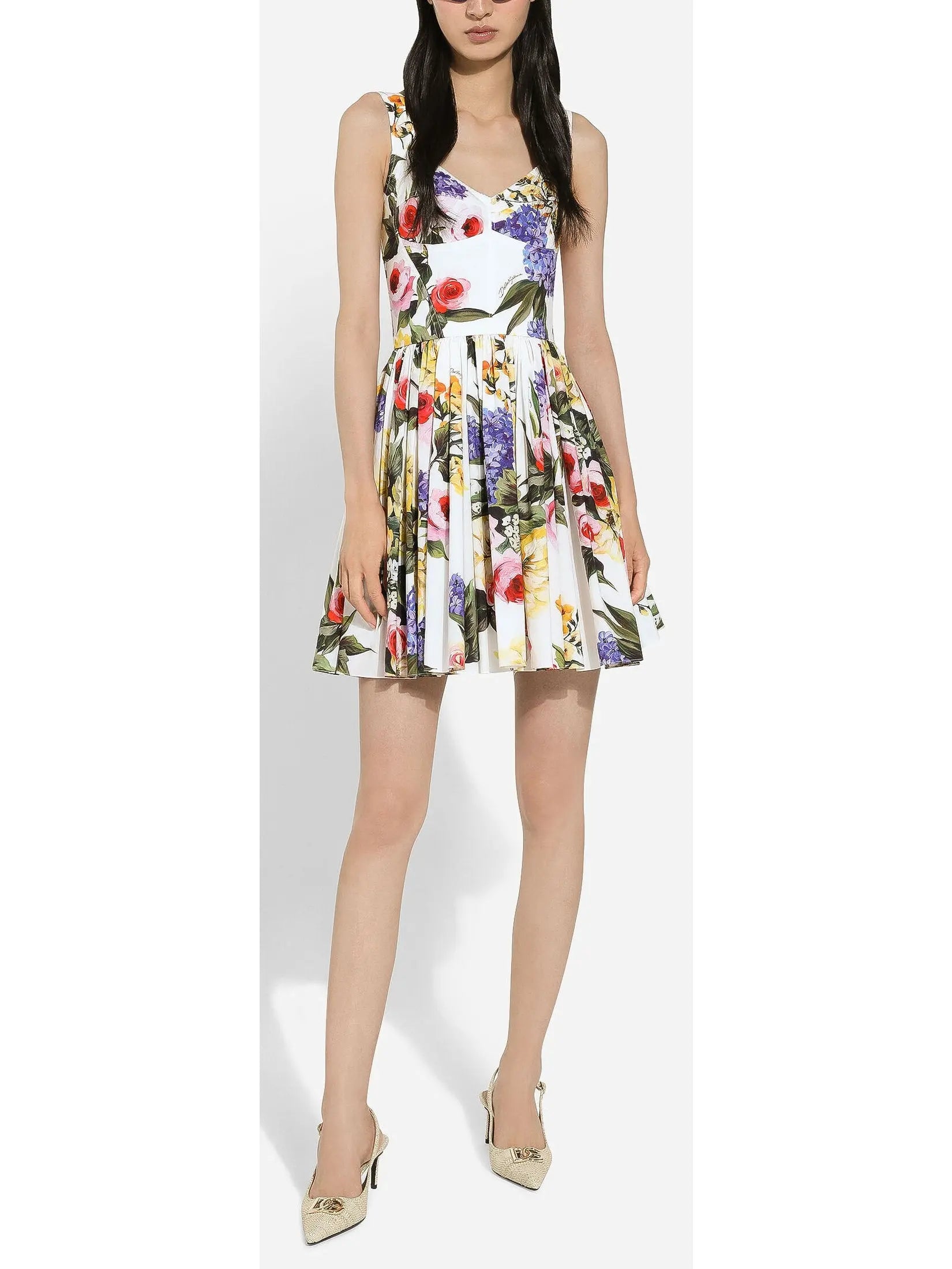 Garden Print Short Cotton Corset Dress - Dresses