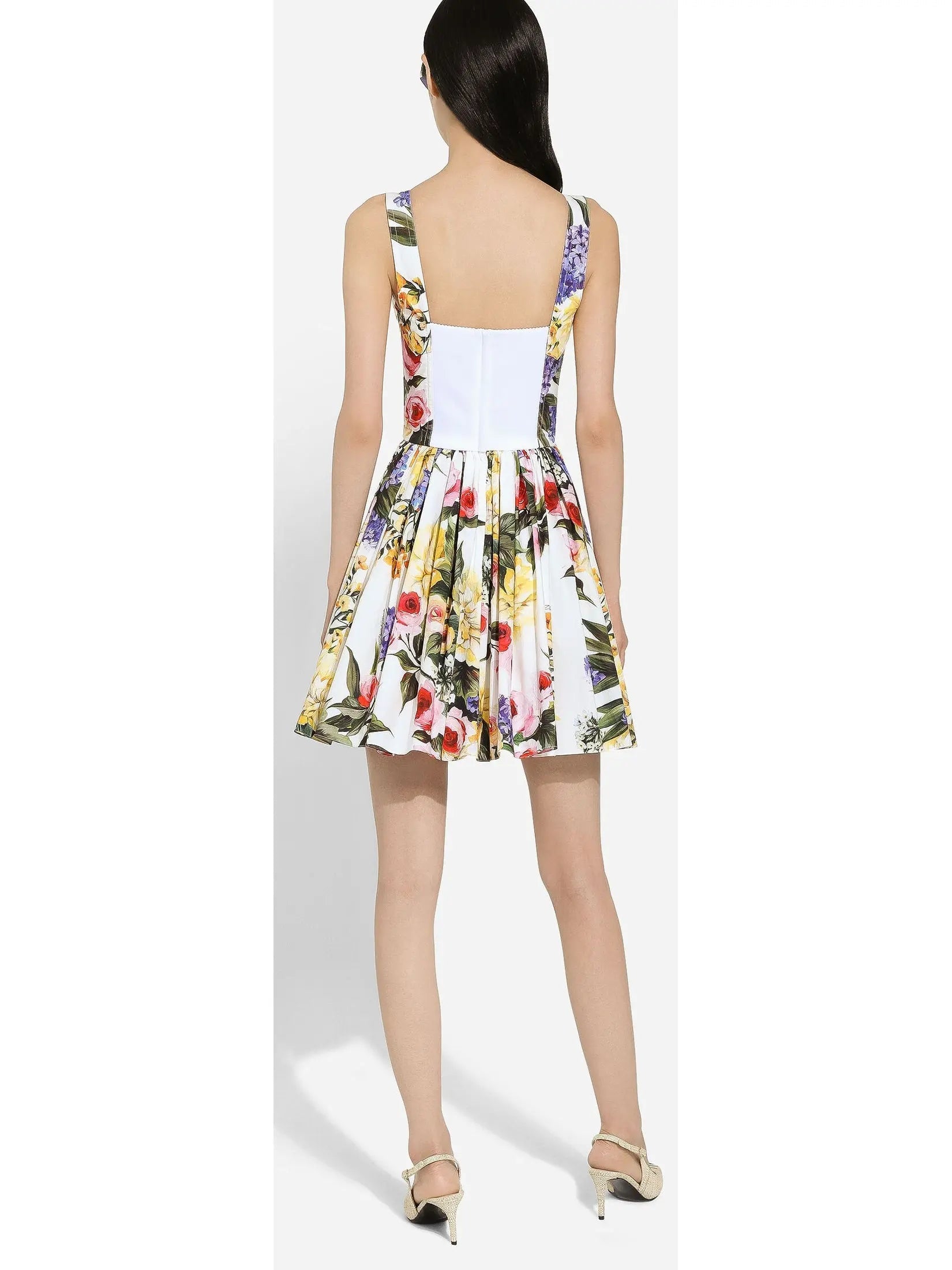 Garden Print Short Cotton Corset Dress - Dresses