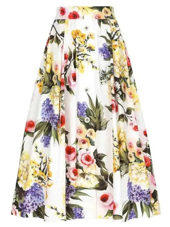 Garden Printed Cotton Circle Skirt - Skirts