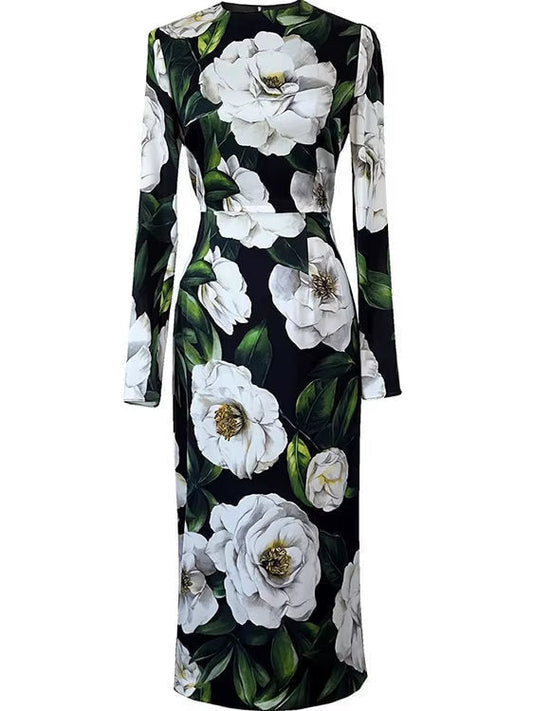 Gardenia Floral Print Silk Dress - Dresses
