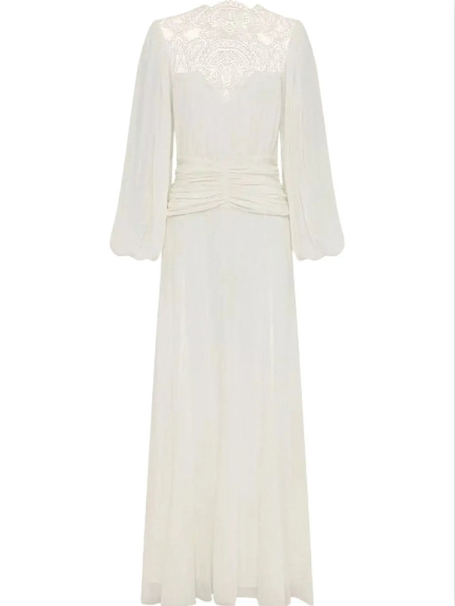 Gathered Maxi Dress with Lace and Balloon-Sleeves - Dresses