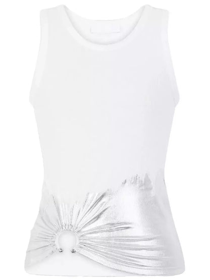 Gathered Metallic-Detail White Tank Top - Tops