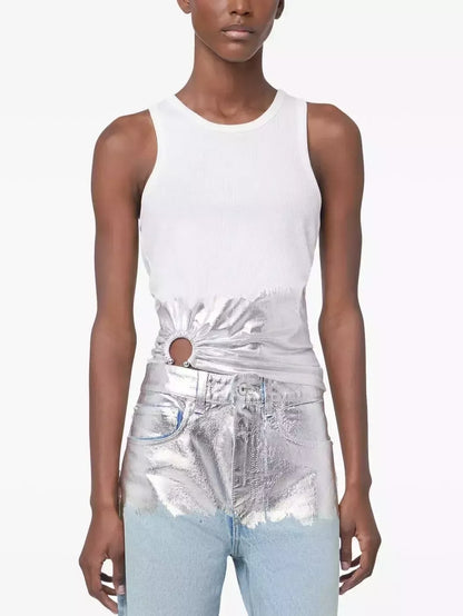 Gathered Metallic-Detail White Tank Top - Tops