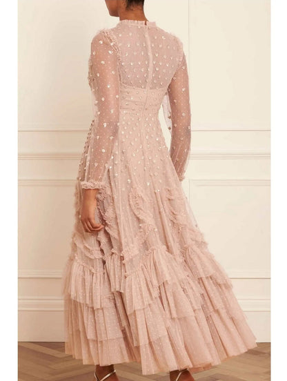 Gathered Tiered Sequined Tulle Gown - Dresses