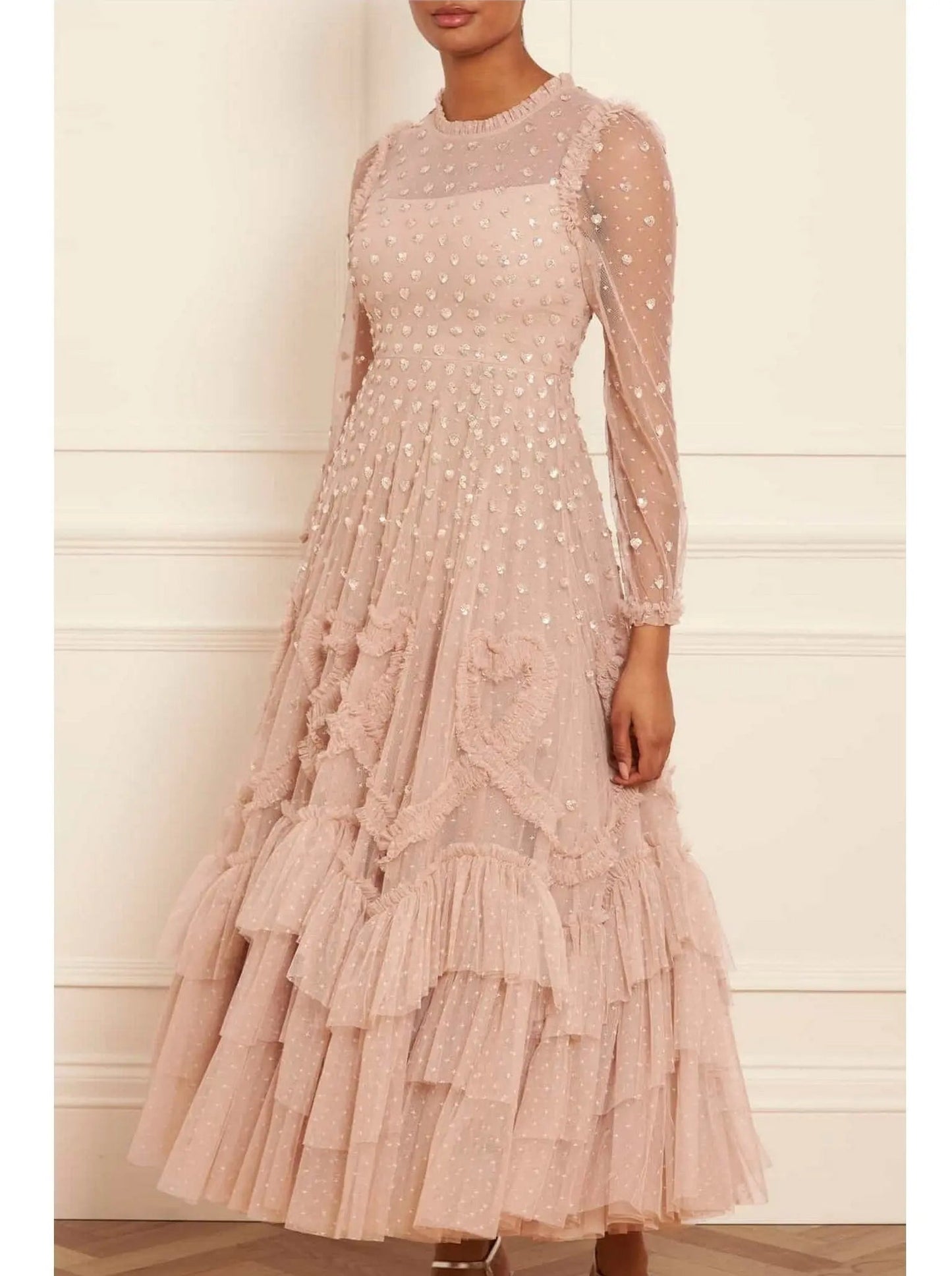 Gathered Tiered Sequined Tulle Gown - Dresses