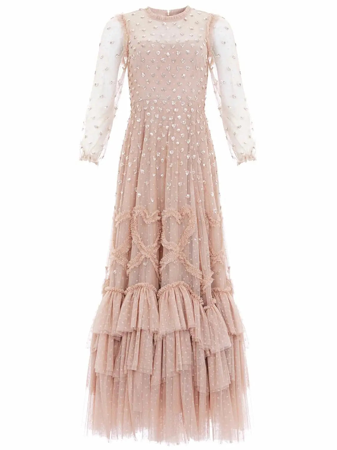 Gathered Tiered Sequined Tulle Gown - Dresses