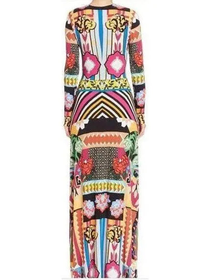 Geometric Multicolor Patchwork Jersey Gown - Dresses