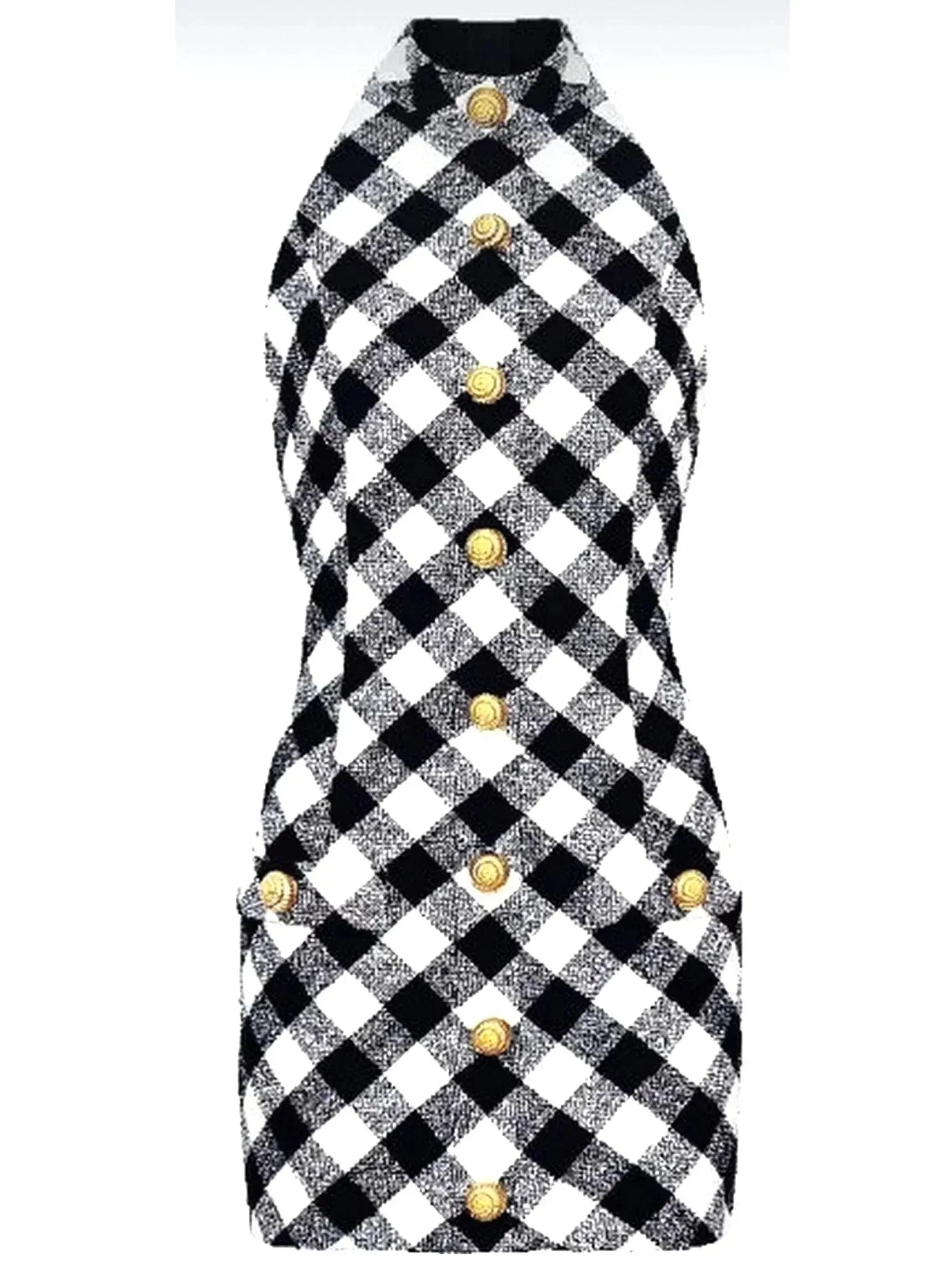 Gingham Tweed Halter-Neck Mini Dress - Dresses