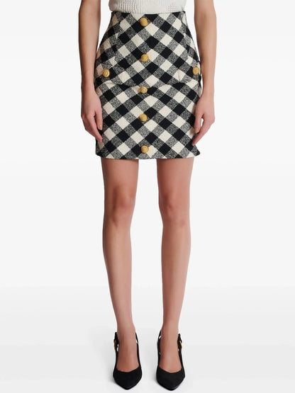 Gingham Tweed Halter-Neck Mini Skirt - Skirts