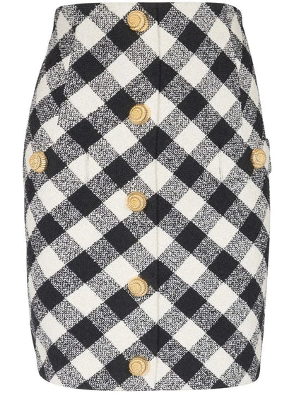 Gingham Tweed Halter-Neck Mini Skirt - Skirts
