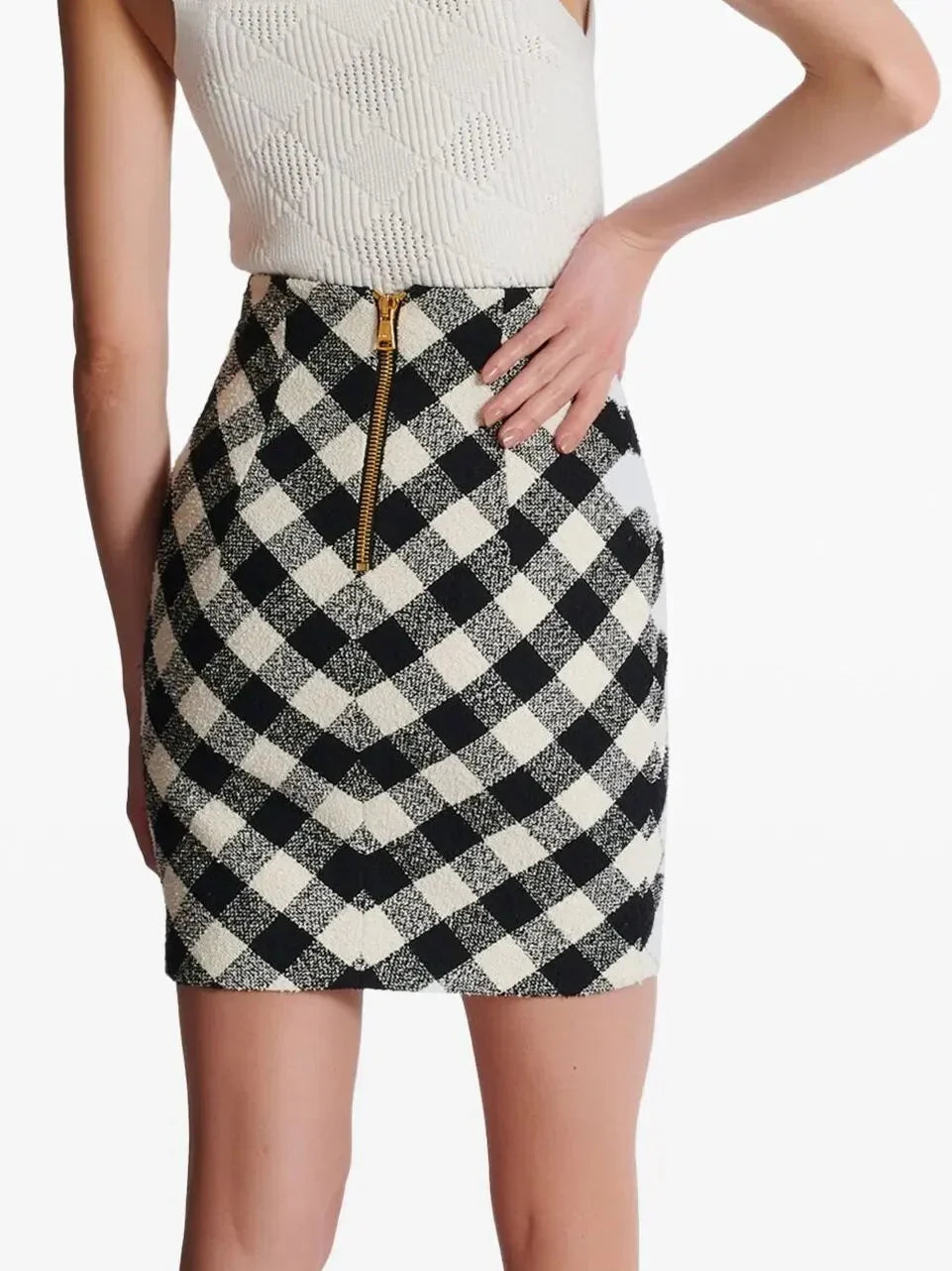 Gingham Tweed Halter-Neck Mini Skirt - Skirts
