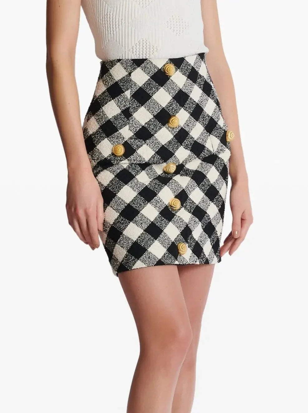 Gingham Tweed Halter-Neck Mini Skirt - Skirts