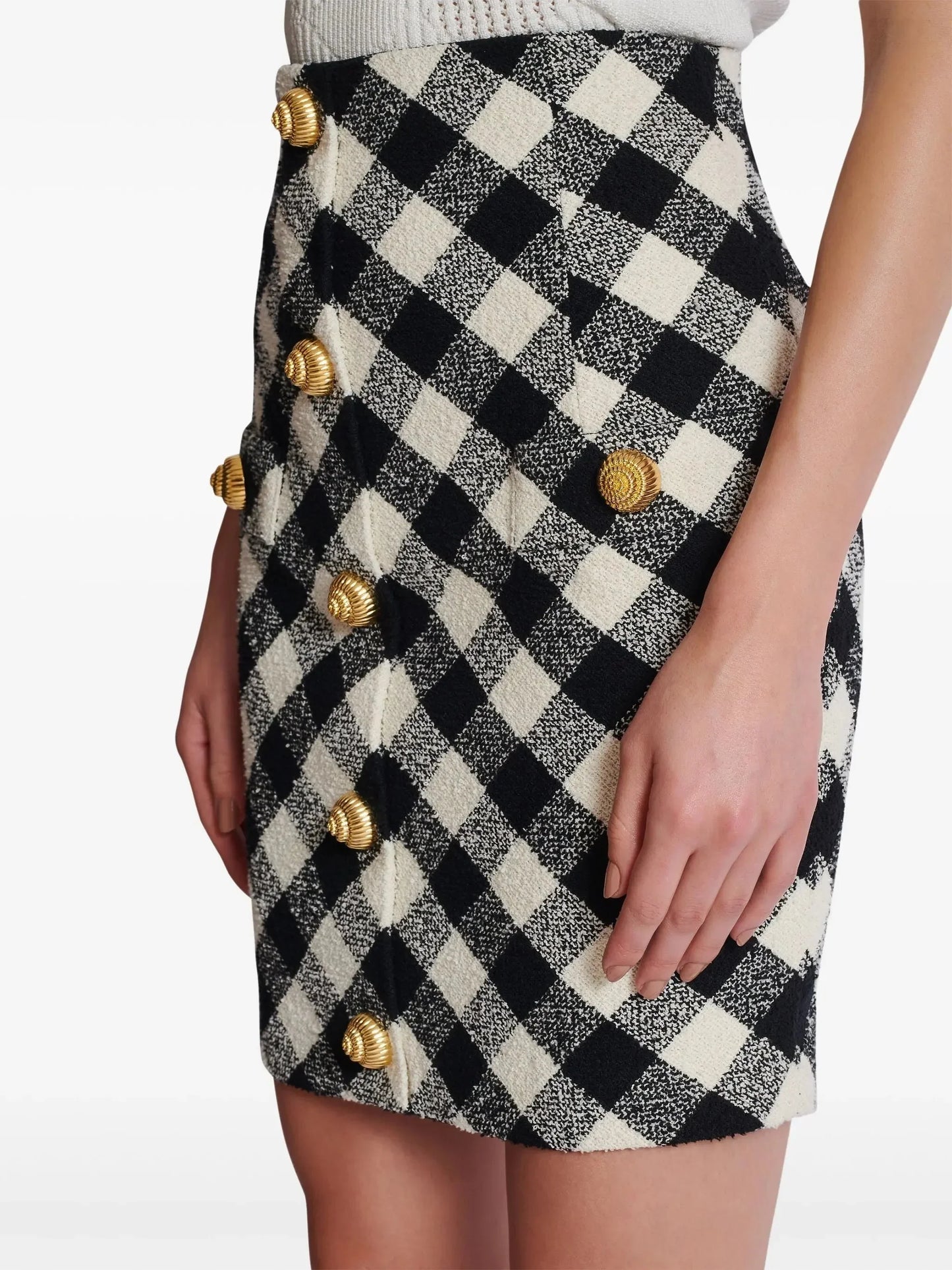 Gingham Tweed Halter-Neck Mini Skirt - Skirts