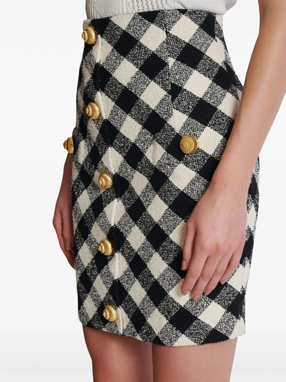 Gingham Tweed Halter-Neck Mini Skirt - Skirts