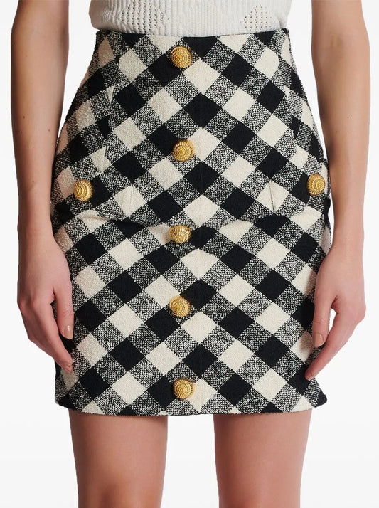 Gingham Tweed Halter-Neck Mini Skirt - Skirts