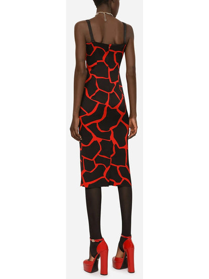 Giraffe-Print Charmeuse Calf-Length Dress - Dresses