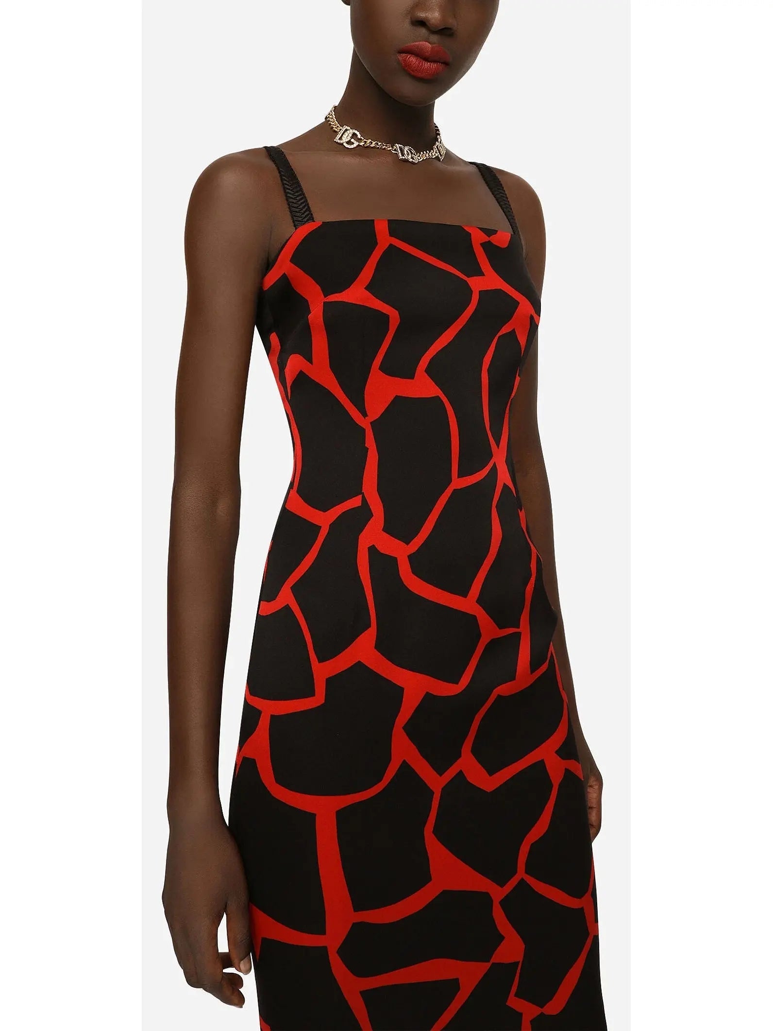 Giraffe-Print Charmeuse Calf-Length Dress - Dresses