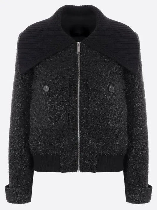 Glitter Black Tinsel Boucle Bomber Jacket - Jackets