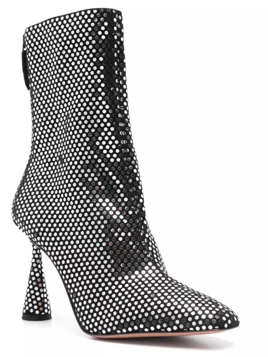 Glitter Mirror Sequin Heeled Ankle Boots - Footwear