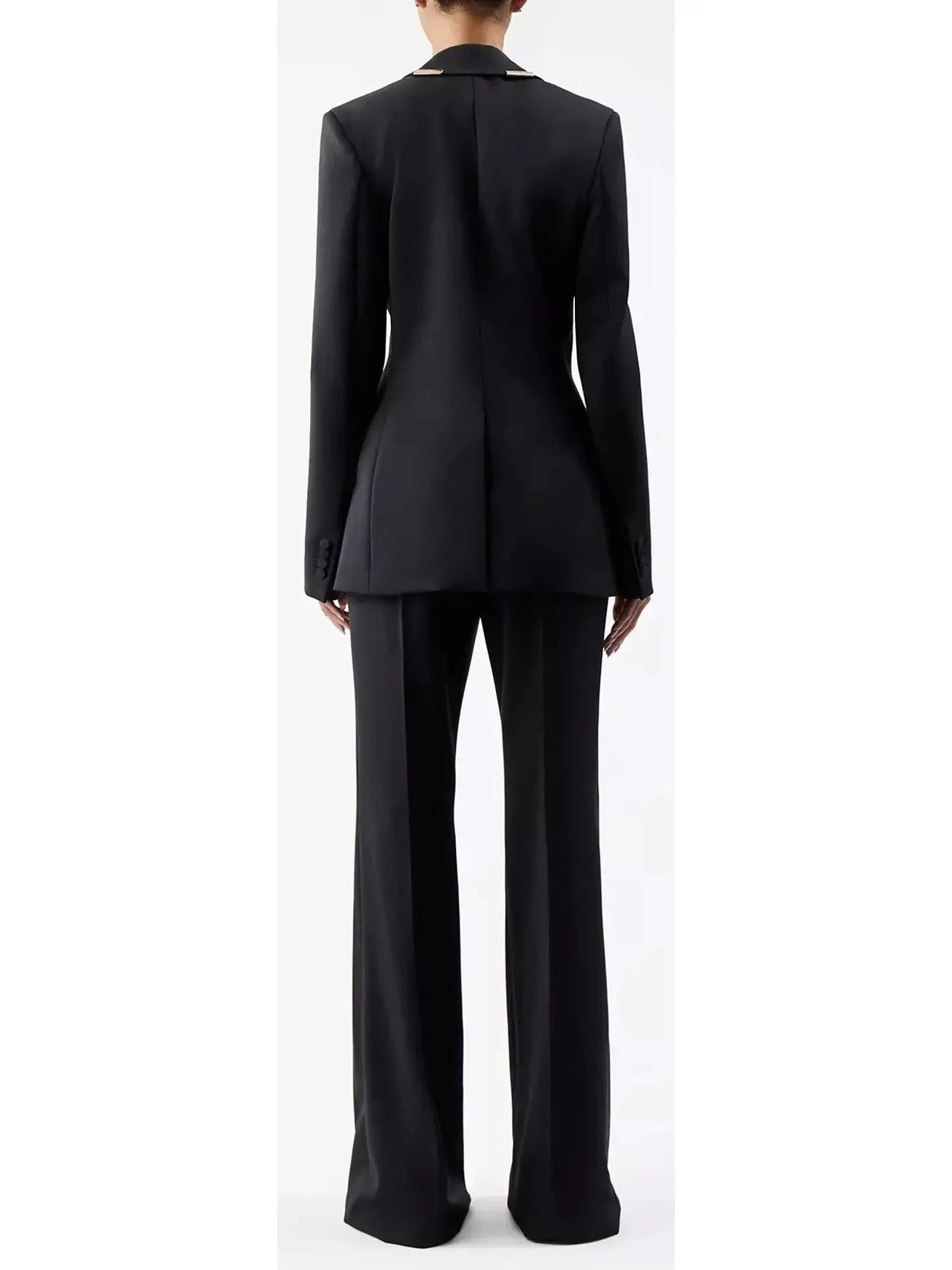 Gold-Bar Embellished Blazer & Pant Suit Black - Suits & Sets