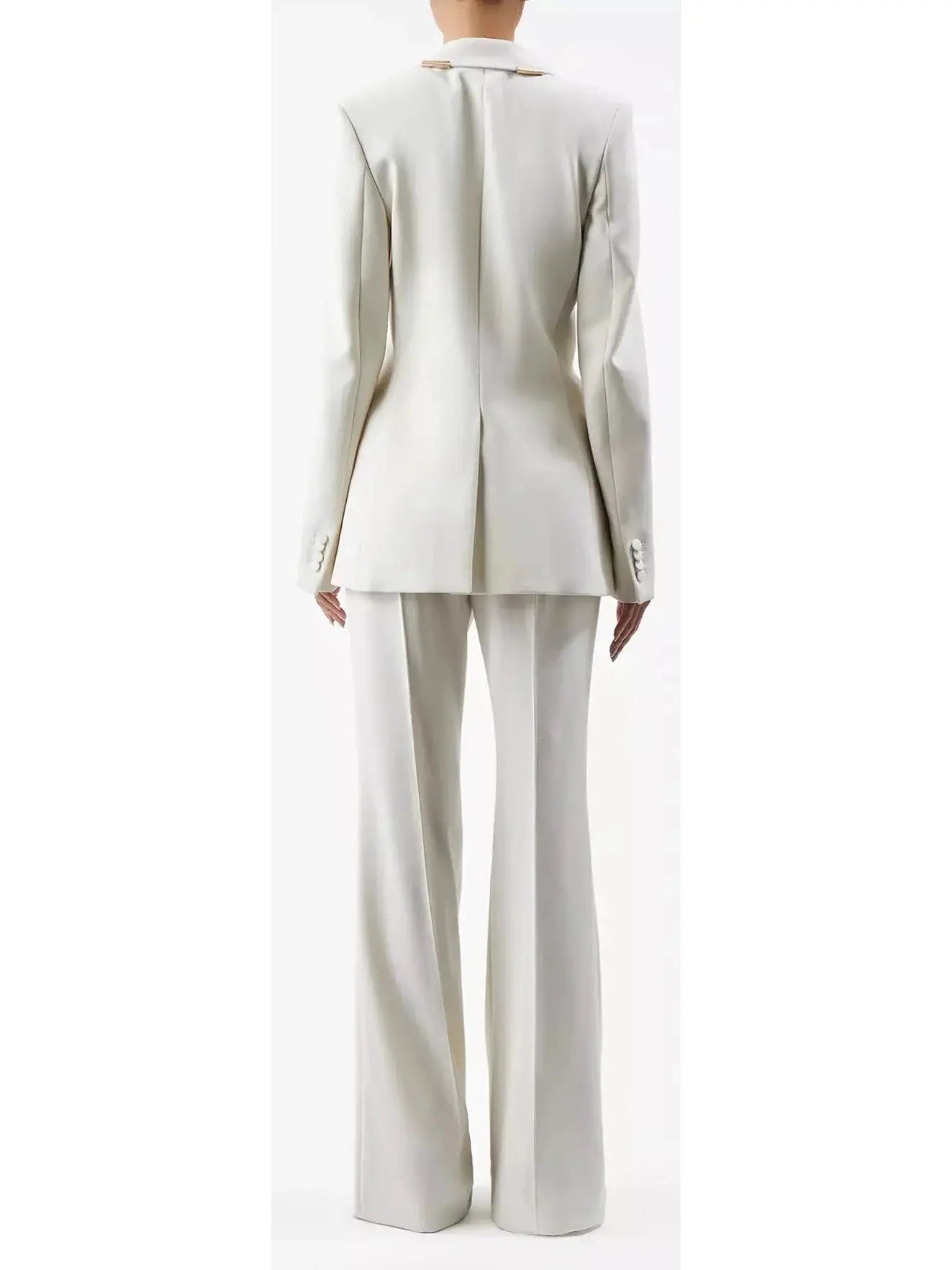 Gold-Bar Embellished Blazer & Pant Suit Ivory - Suits & Sets