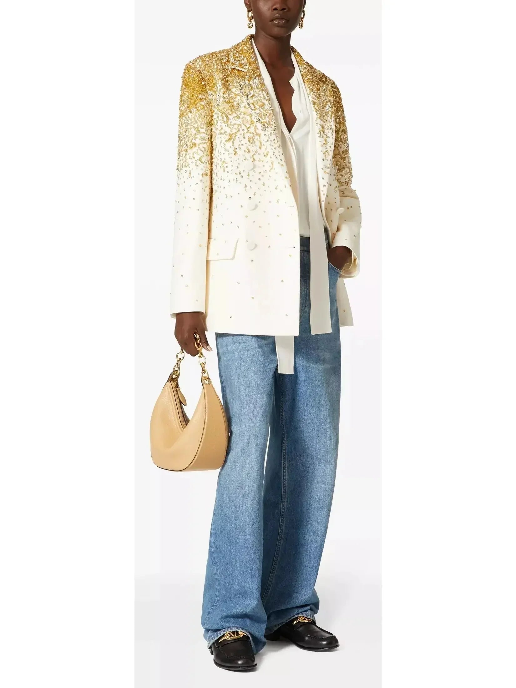 Gold Embroidered Crepe Couture Blazer - Jackets
