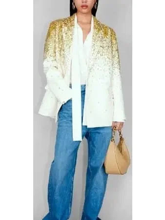 Gold Embroidered Crepe Couture Blazer - Jackets