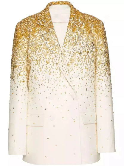 Gold Embroidered Crepe Couture Blazer - Jackets