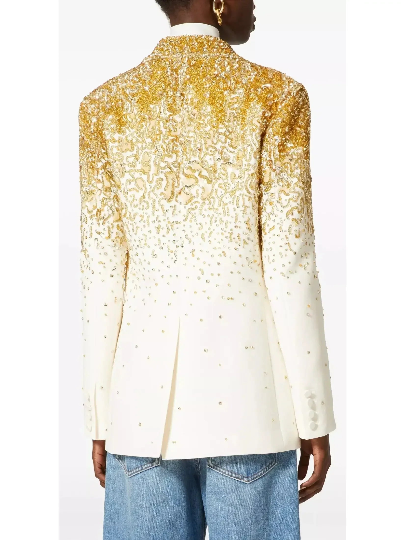 Gold Embroidered Crepe Couture Blazer - Jackets