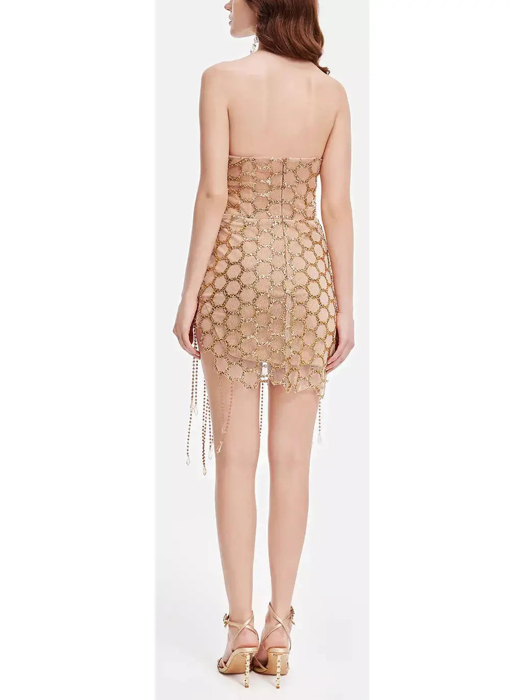 Gold Jewel and Chain Fringe Mini Dress - Dresses