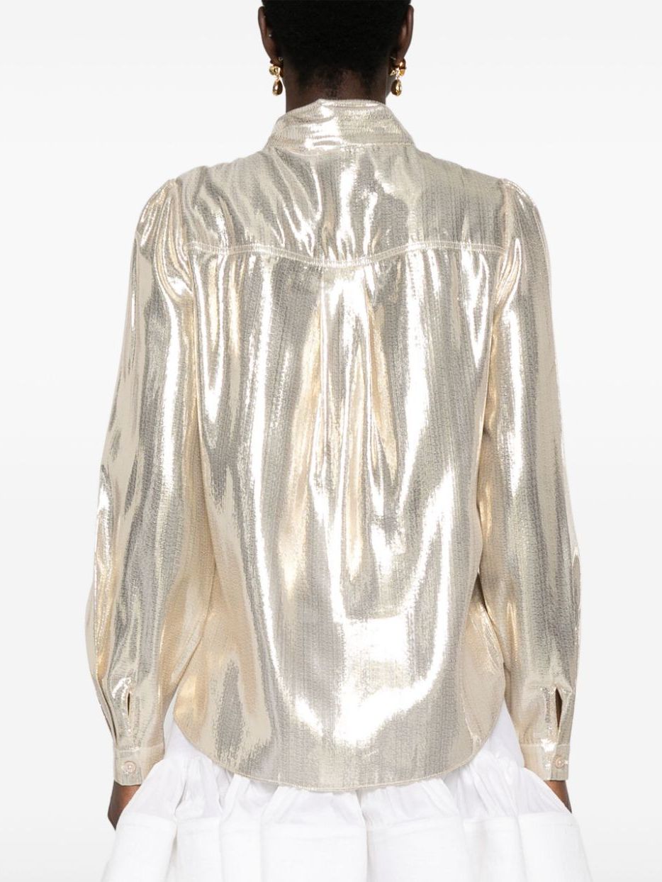 Gold Lamé Tie-Neck Shirt - Tops