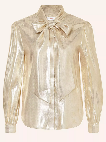 Gold Lamé Tie-Neck Shirt - Tops