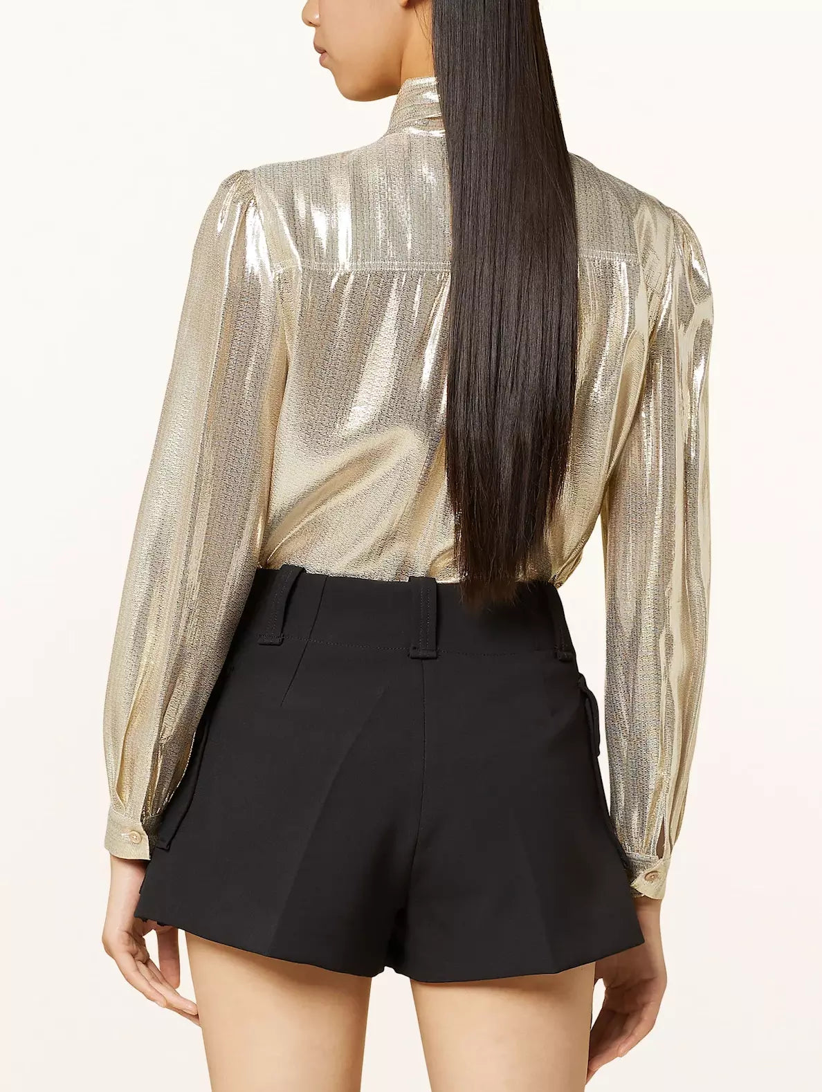 Gold Lamé Tie-Neck Shirt - Tops