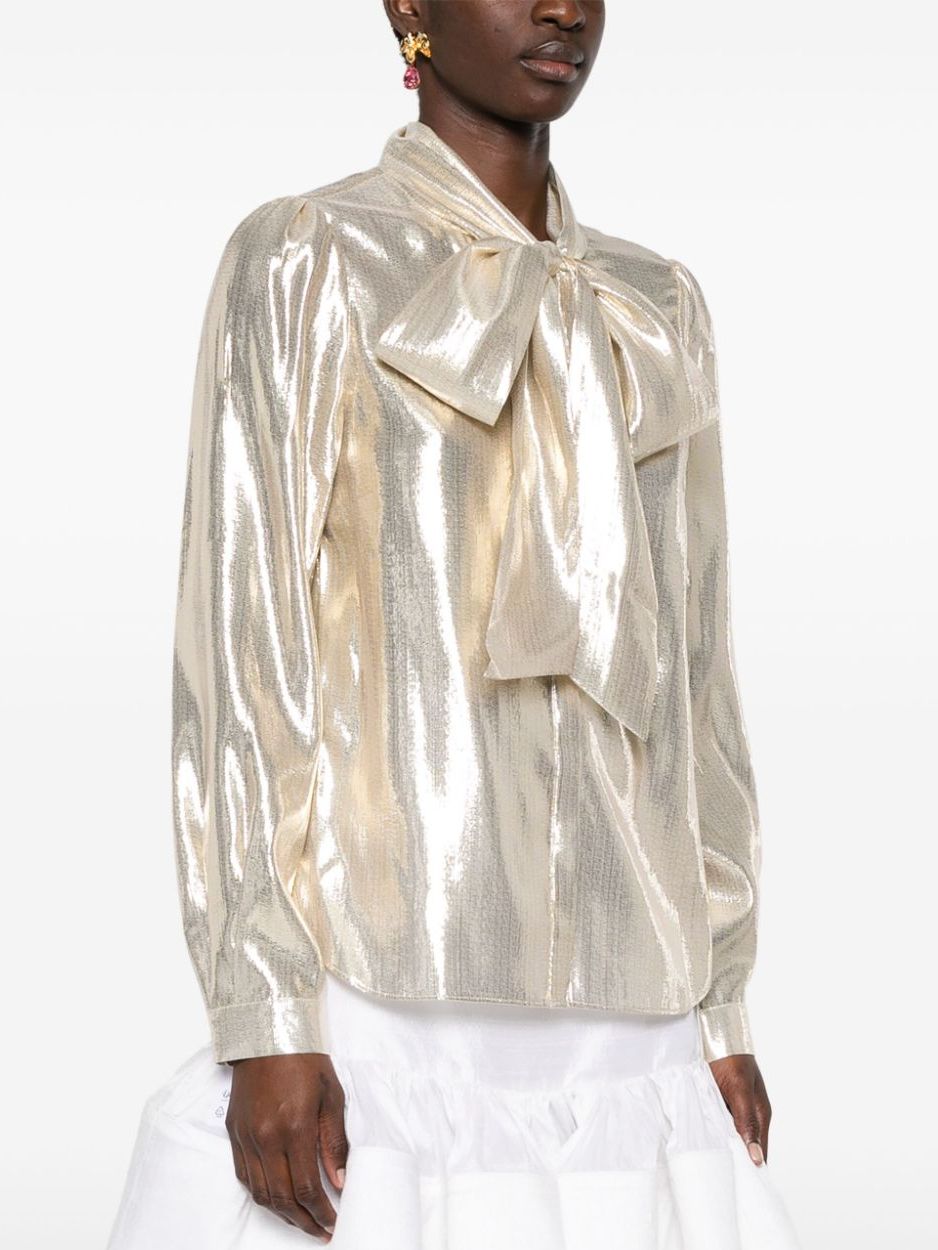 Gold Lamé Tie-Neck Shirt - Tops