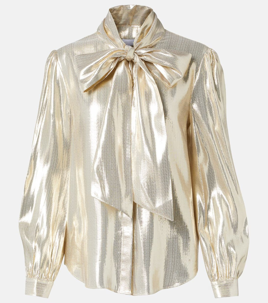 Gold Lamé Tie-Neck Shirt - Tops