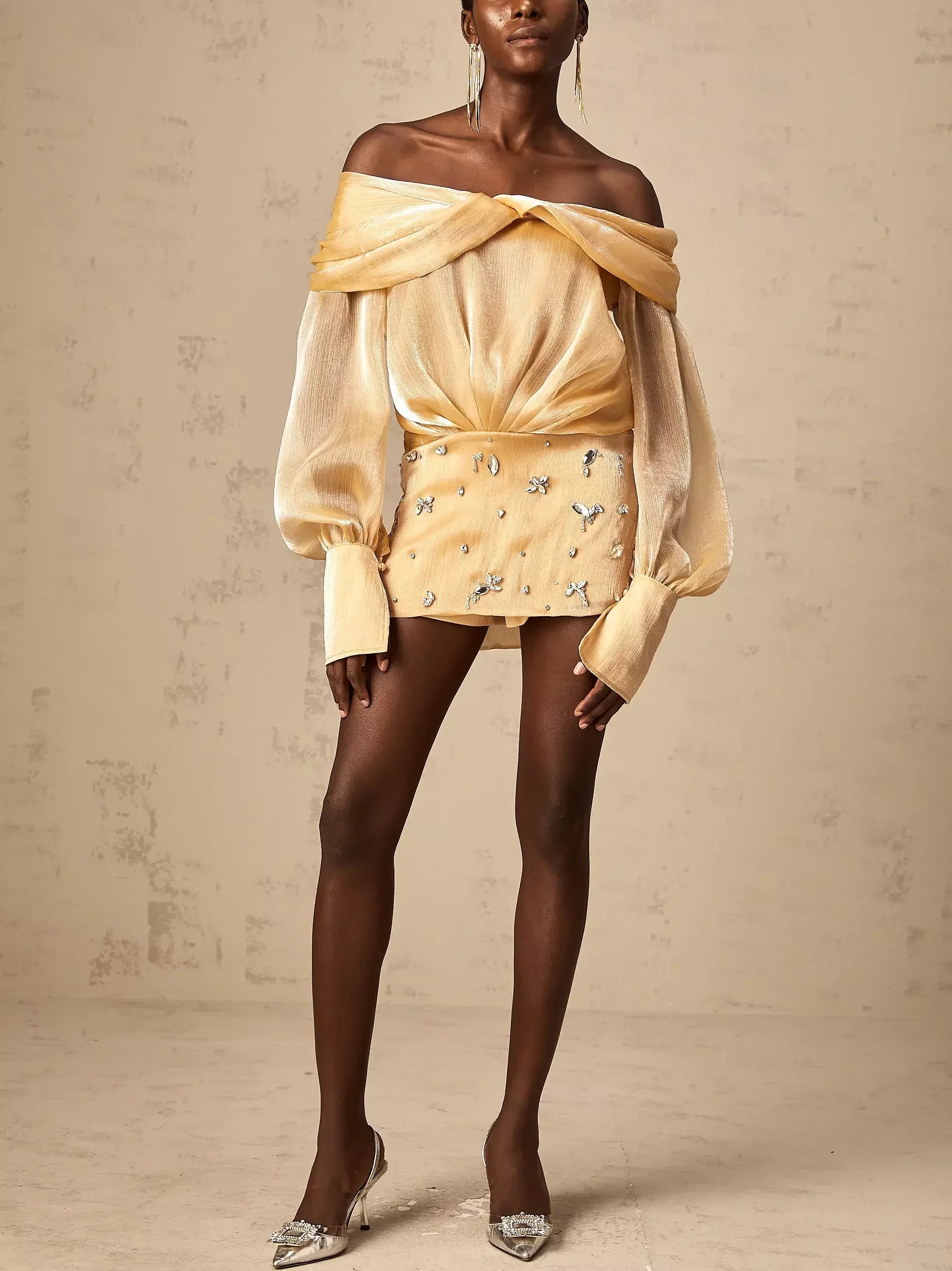 gold off the shoulder mini dress Gold Satin Off Shoulder Short Formal Dress , Lovely Formal Dresses