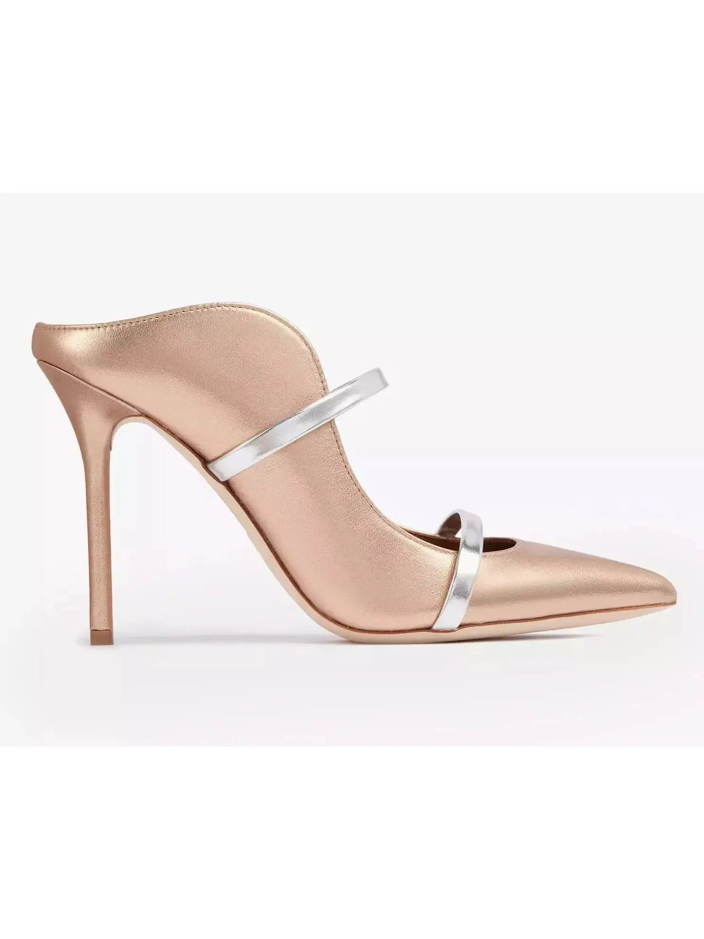 Gold Silver Leather Stiletto Mule Pumps - Footwear