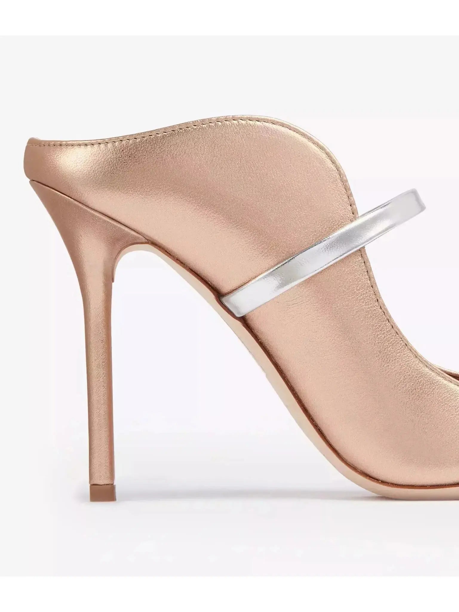 Gold Silver Leather Stiletto Mule Pumps - Footwear