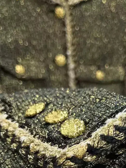 Gold-Trimmed Tweed Jacket with Decorative Buttons - Jackets