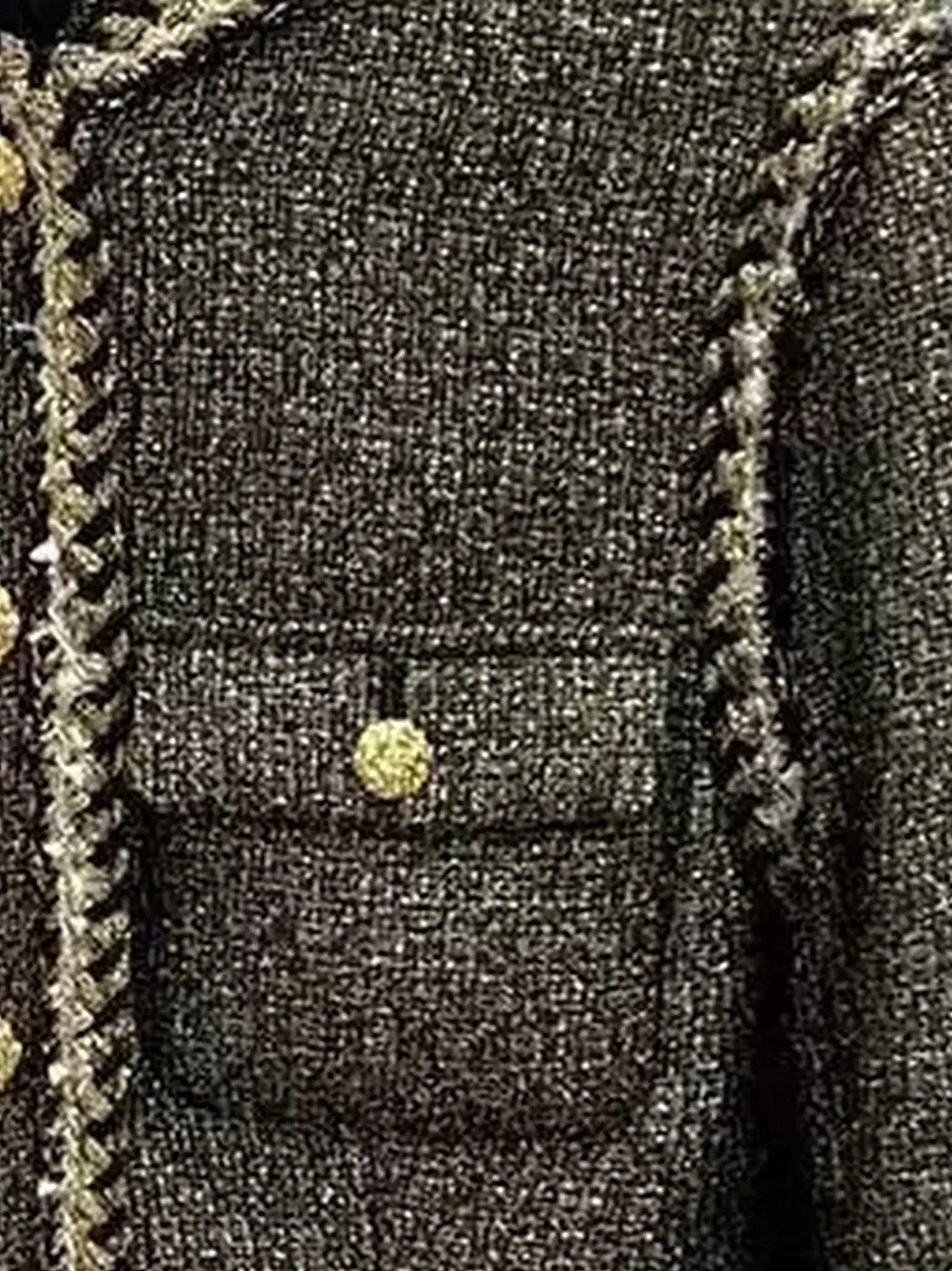 Gold-Trimmed Tweed Jacket with Decorative Buttons - Jackets