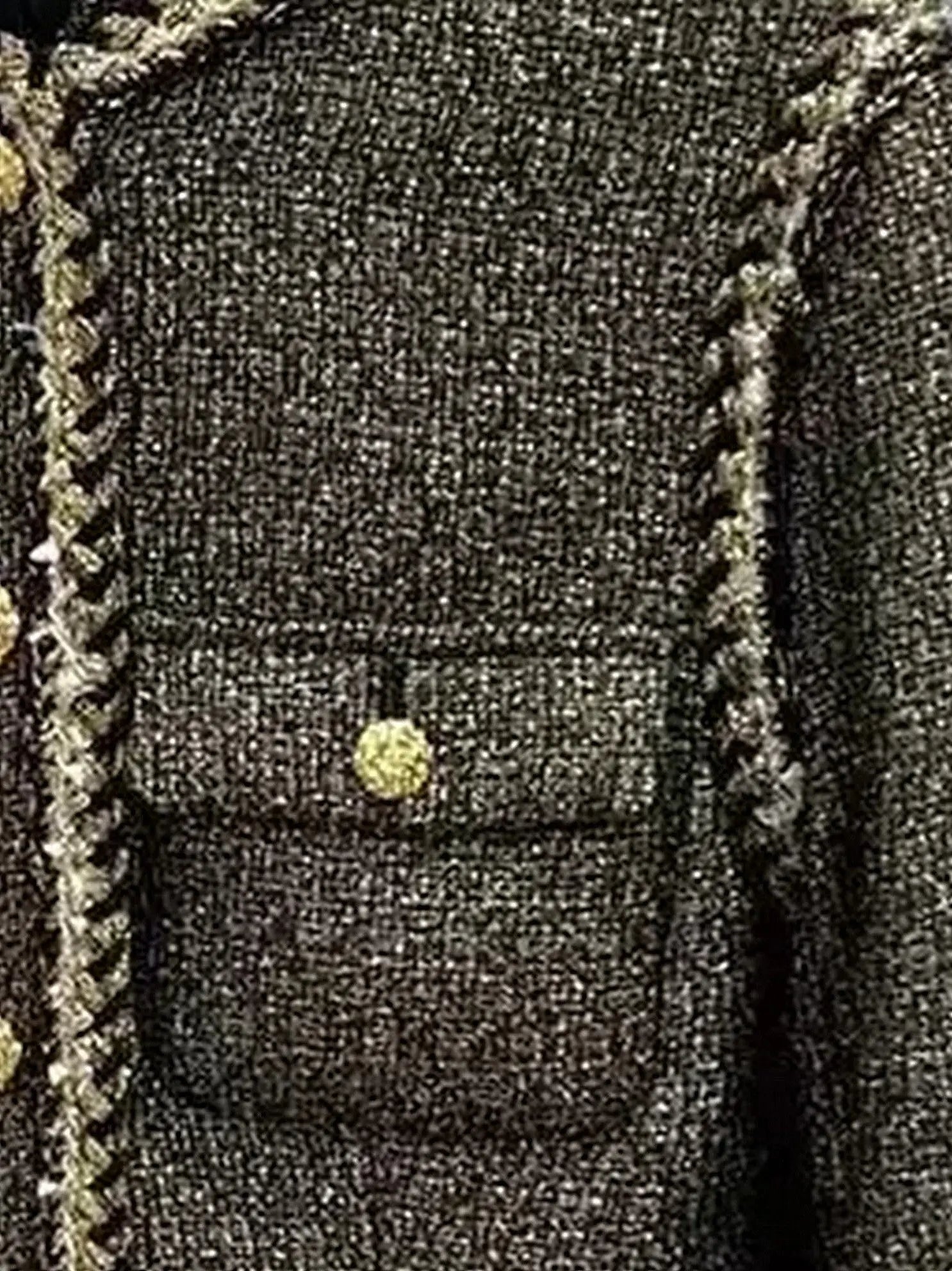 Gold-Trimmed Tweed Jacket with Decorative Buttons - Jackets