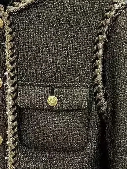 Gold-Trimmed Tweed Jacket with Decorative Buttons - Jackets