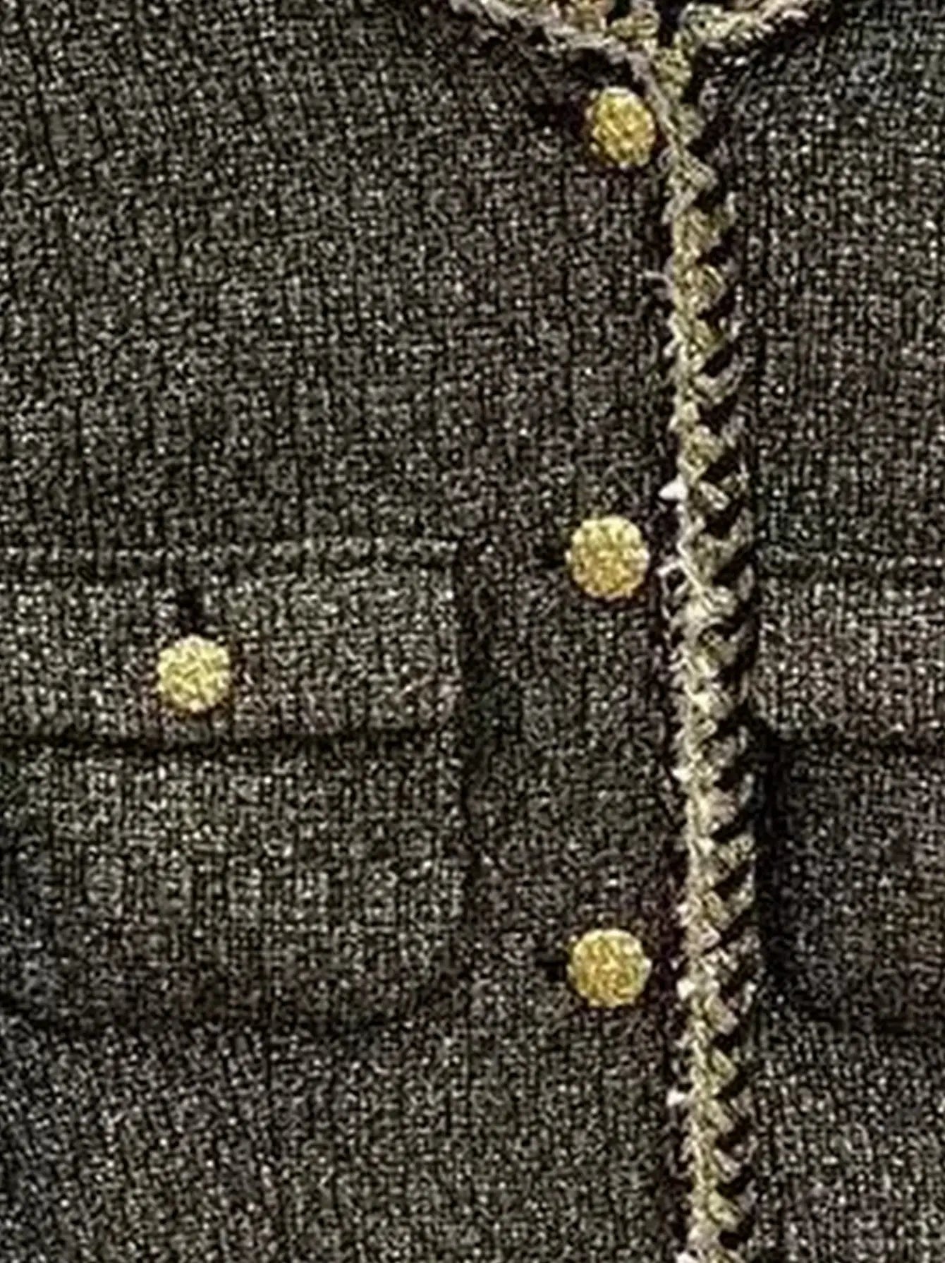 Gold-Trimmed Tweed Jacket with Decorative Buttons - Jackets