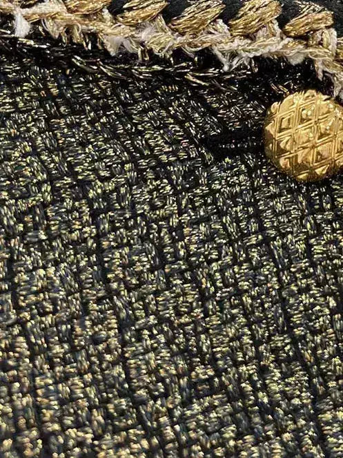 Gold-Trimmed Tweed Jacket with Decorative Buttons - Jackets