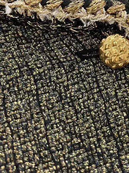 Gold-Trimmed Tweed Jacket with Decorative Buttons - Jackets